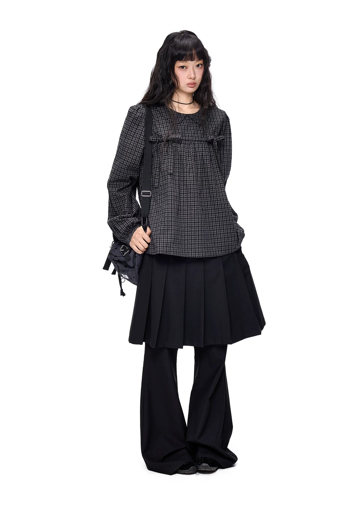 EZEK | Peter Pan Collar Gingham Shirt with Bubble Sleeves