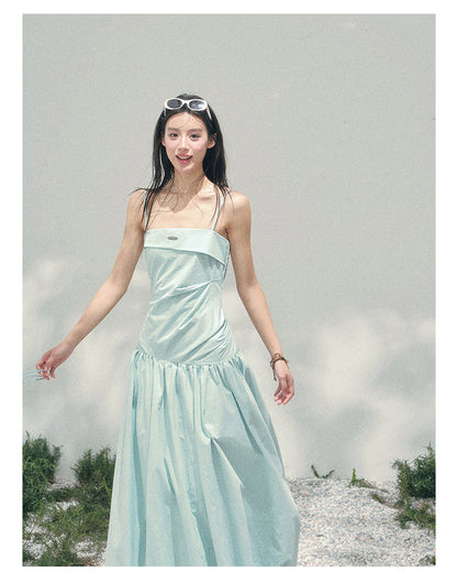“She Passed Through Bloom Season” Glacier Blue Bubble Maxi Dress