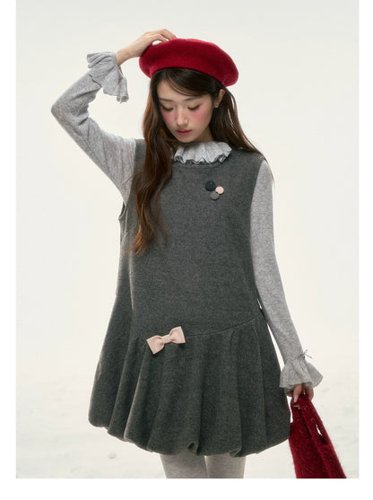 BIBIBENCY - Gray Blouson Cami Dress & Layering Top Set