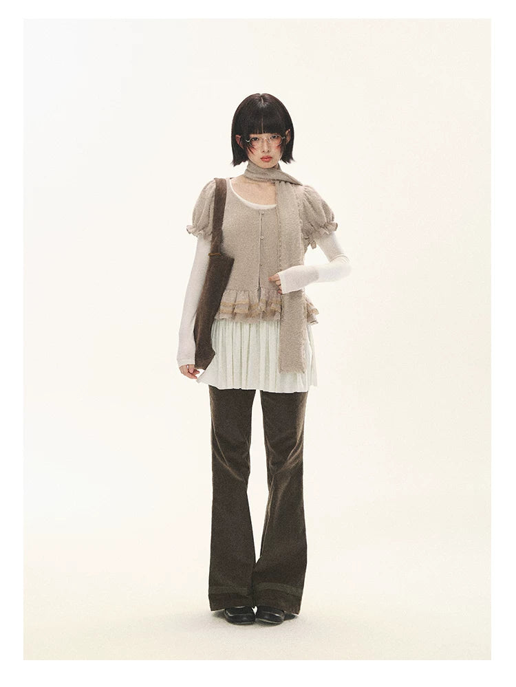 "Soft Fufu" Blush Pink Lace Puff Sleeve Knit Cardigan