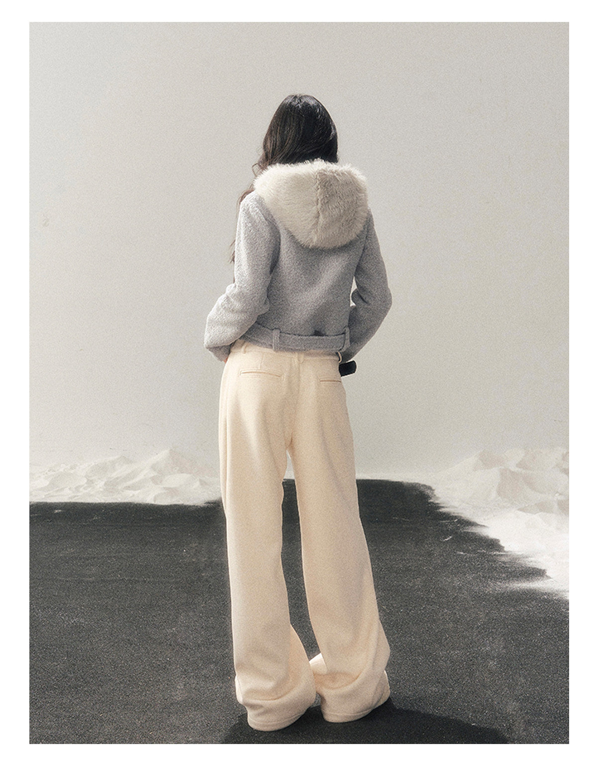少也眼 "Silent Devotion" Quilted Fringe Wool Coat - Mist Blue