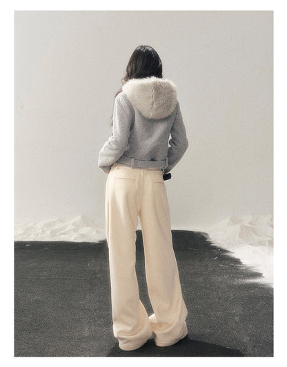 少也眼 "Silent Devotion" Quilted Fringe Wool Coat - Mist Blue
