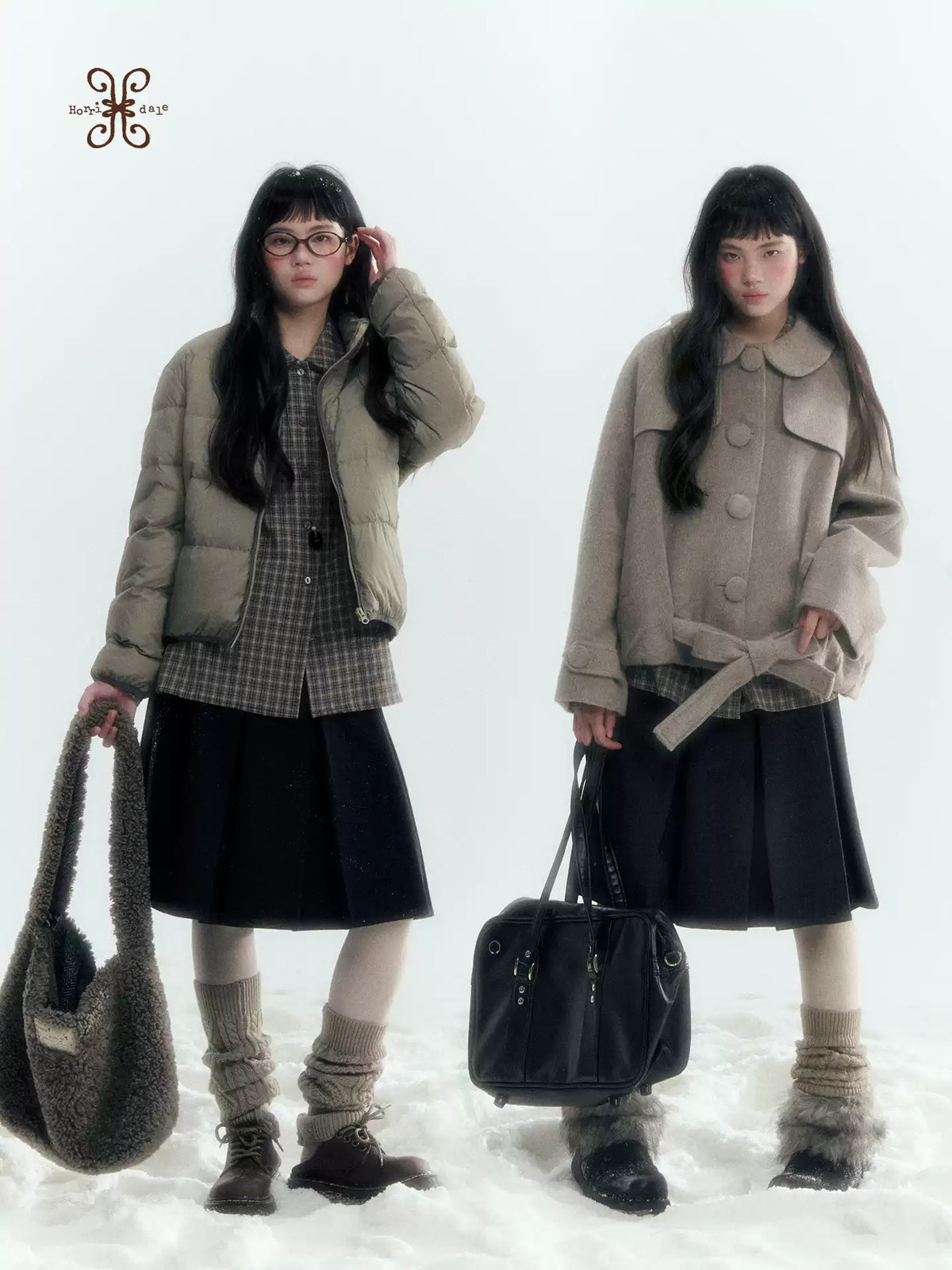 Horridale - Dark Gray Wool-Look A-Line Pleated Mini Skirt