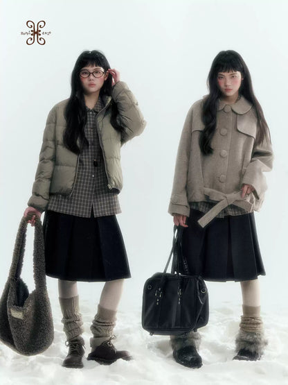 Horridale - Dark Gray Wool-Look A-Line Pleated Mini Skirt