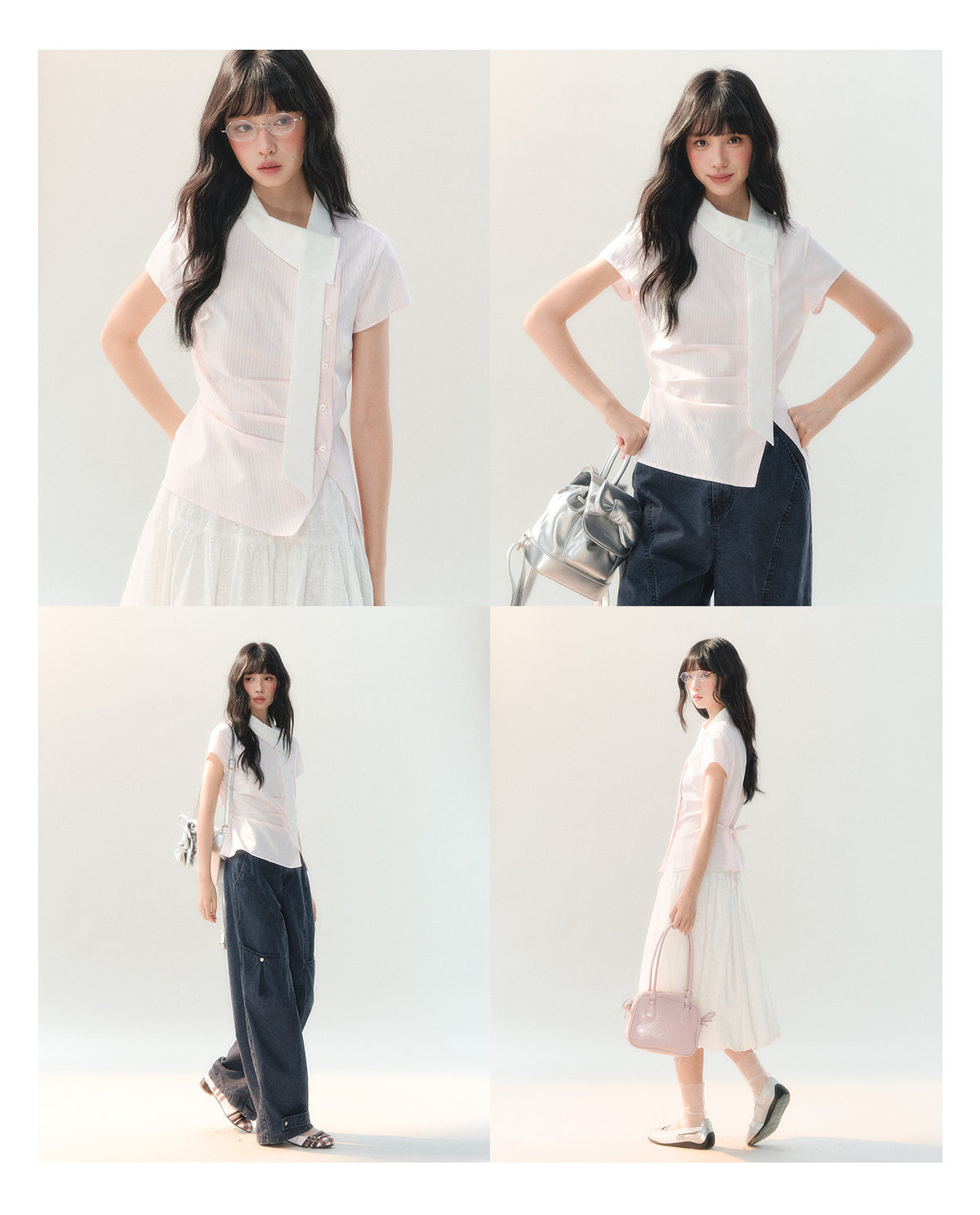 [CAN] "Girl's Getaway" Pink Stripe Ribbon Collar Blouse