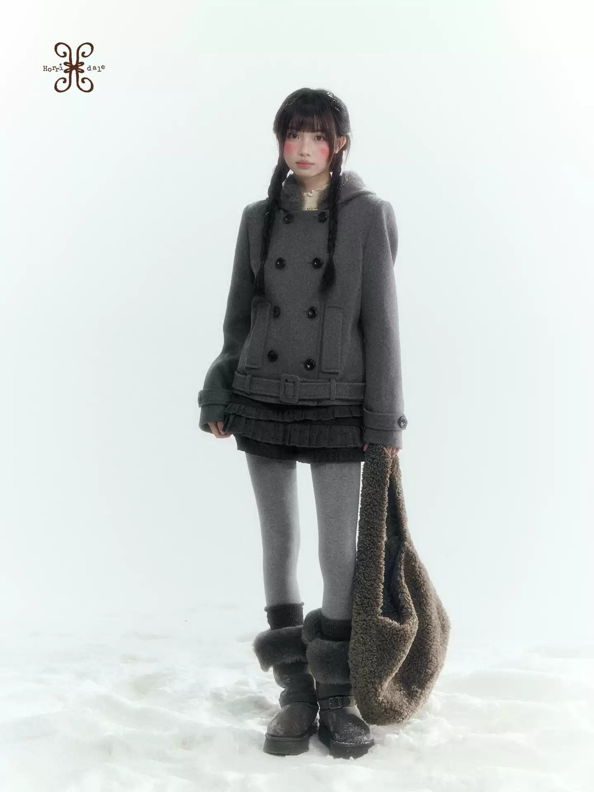 Horridale - Dark Gray Double-Breasted Hooded Wool Blend Coat