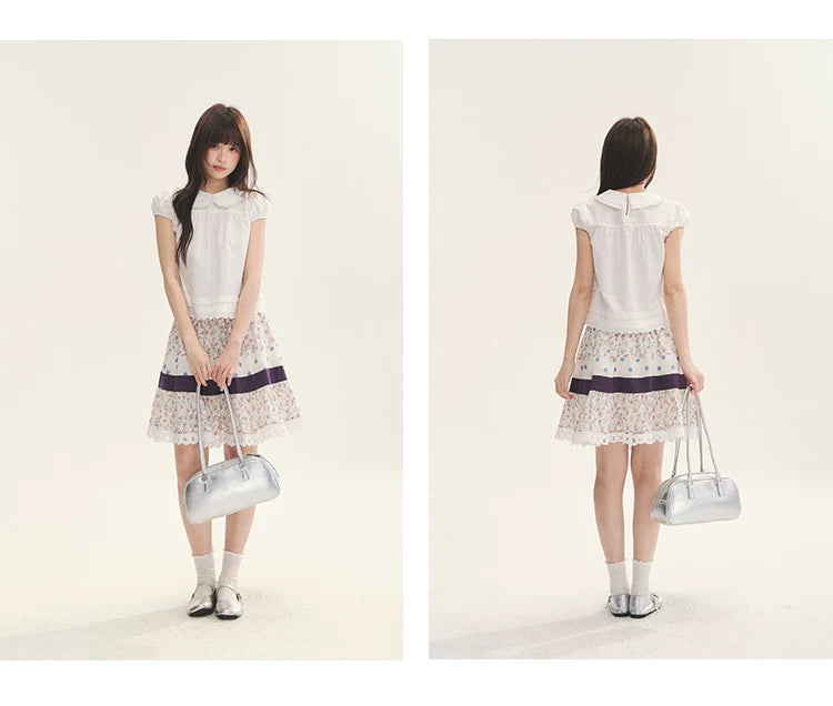 "Moonlight Grape" Vintage Floral Polka Dot Lace A-Line Skirt