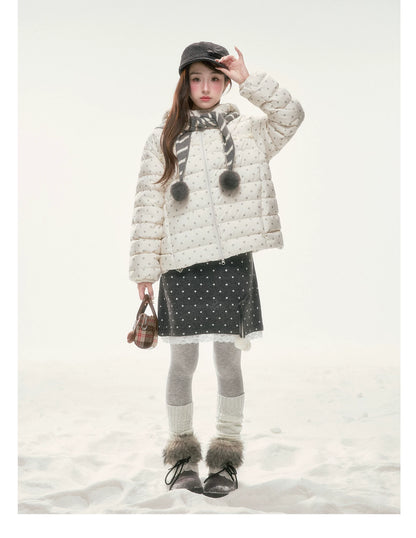 BIBIBENCY - White Polka Dot 90% Duck Down Puffer Jacket