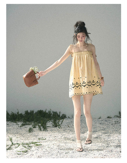“Ripples Along the Hem” Butter Yellow Reversible Babydoll Dress