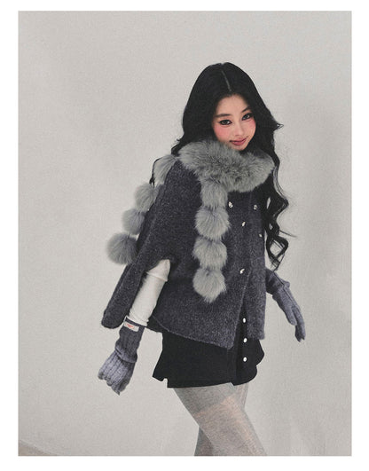 少也眼 “Monologue of the Wilderness” Knit Cape Sweater  - Gray 68415