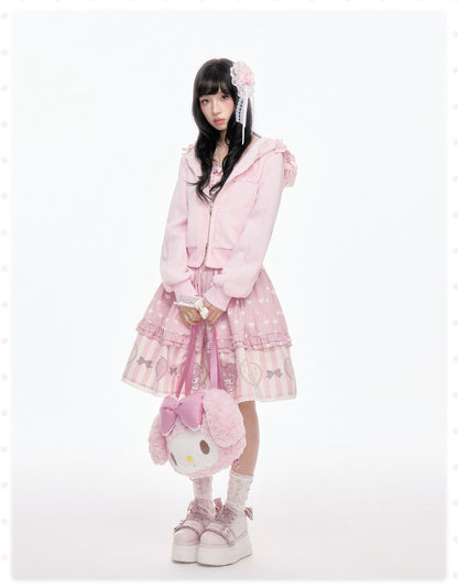 “Ribbon Daydream” Pink Cropped Zip-Up Hoodie
