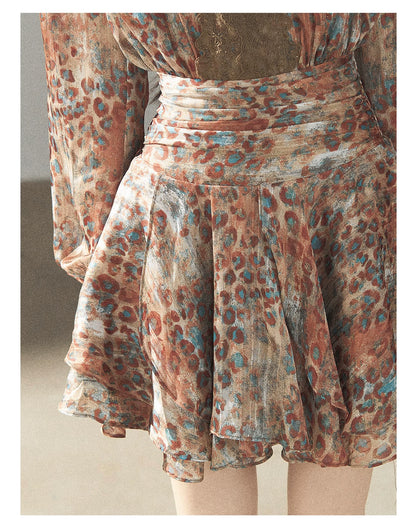 AOMALM - “Whispers of Withered Branches” Rich Cocoa French Lace Chiffon Mini Dress with Tights