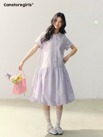"Tulip Spring Letter" Bubble Hem Shirt Dress SJ2026030