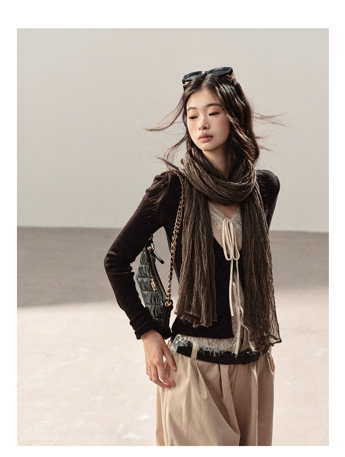 AOMALM - 100% Silk Sheer Fringe Scarf