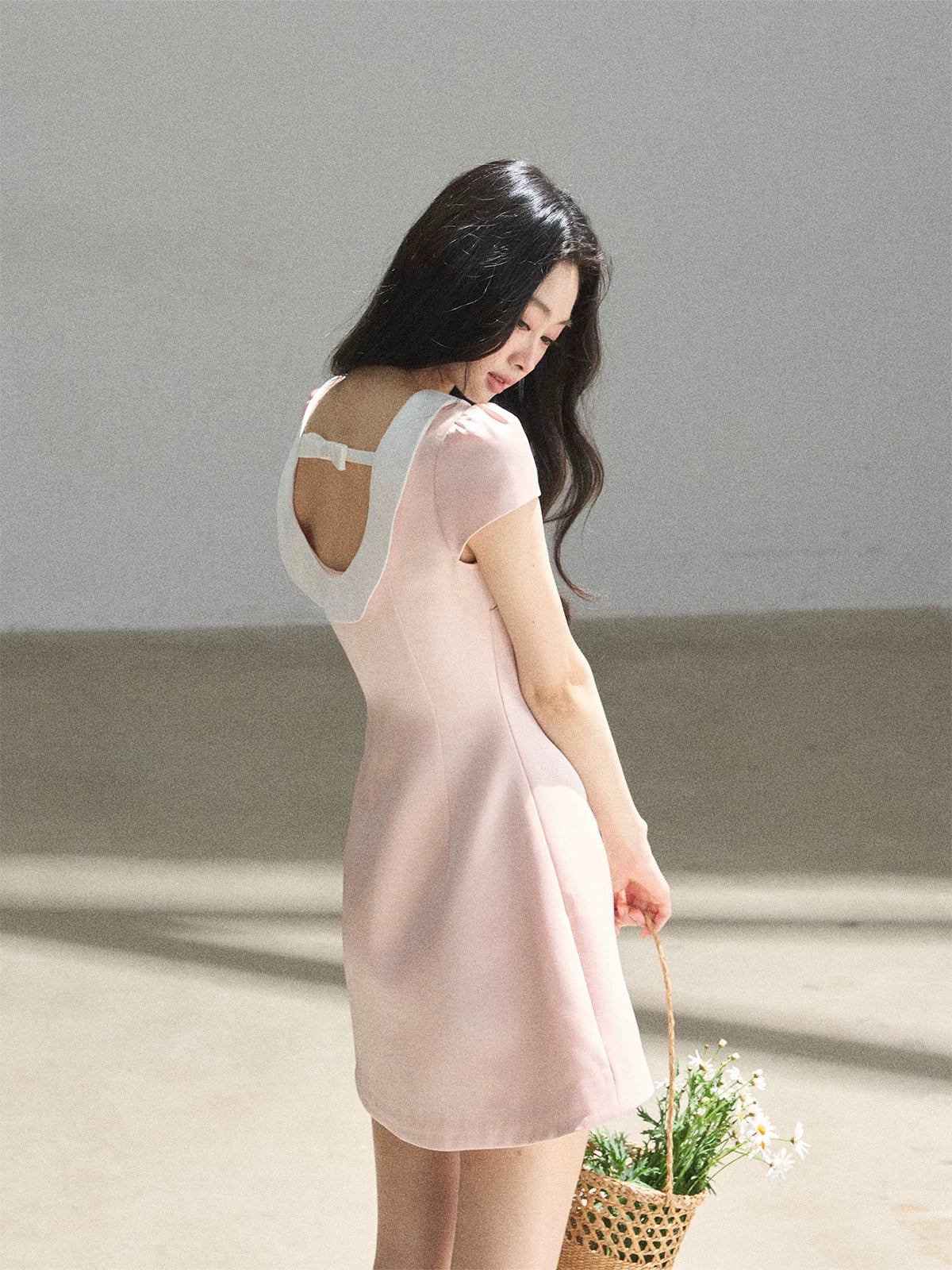 "First Bloom" Pink Mist Satin Puff Mini Dress