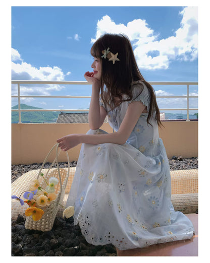 [RF] “Blue Daisy Whisper” Sky Blue Floral Dress