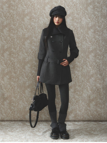 Soote Season - British Deep Gray Knit-Collar Wool-Blend Long Dress