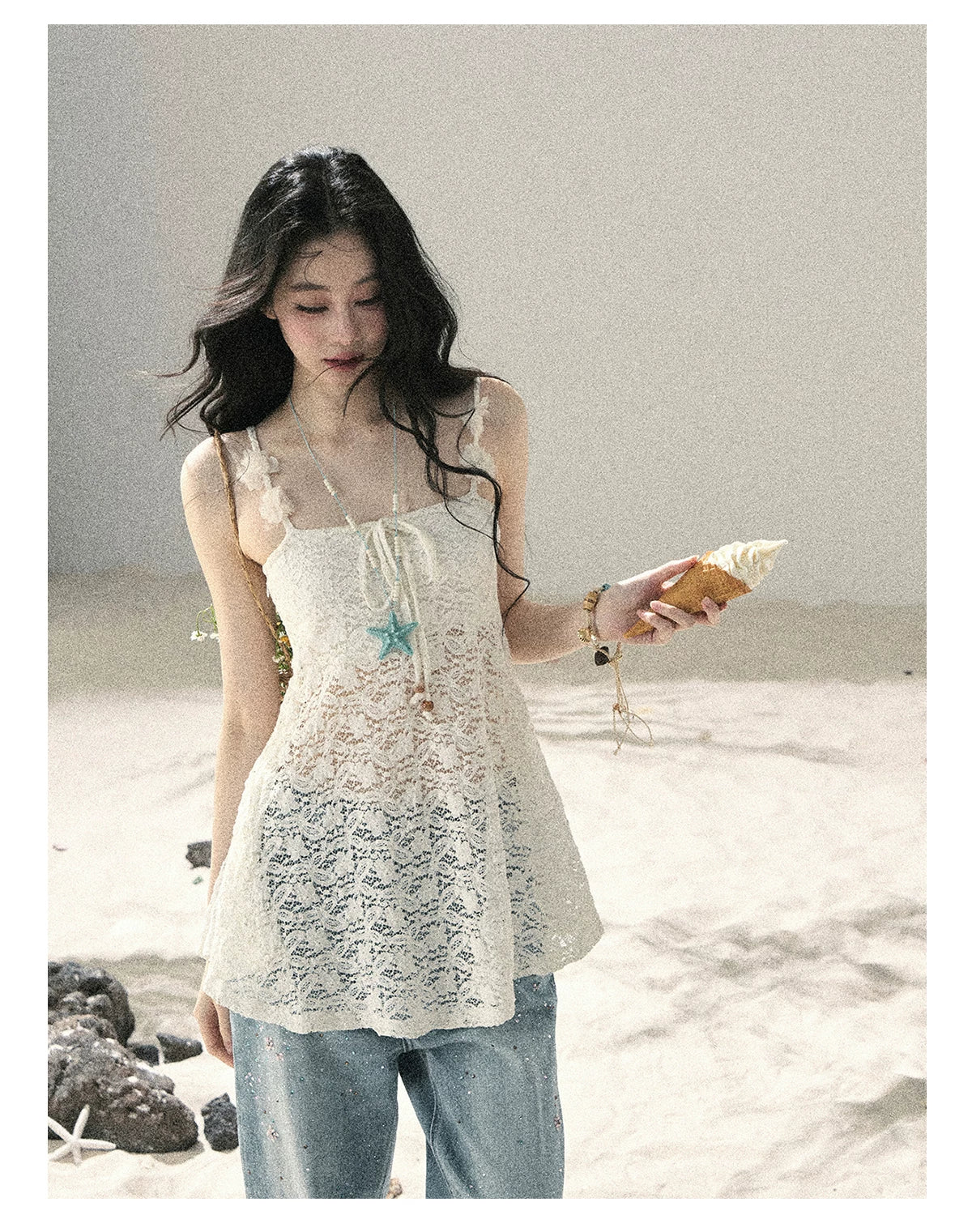 "Morning Mist" Frost White Lace Sheer Cami Top 65123
