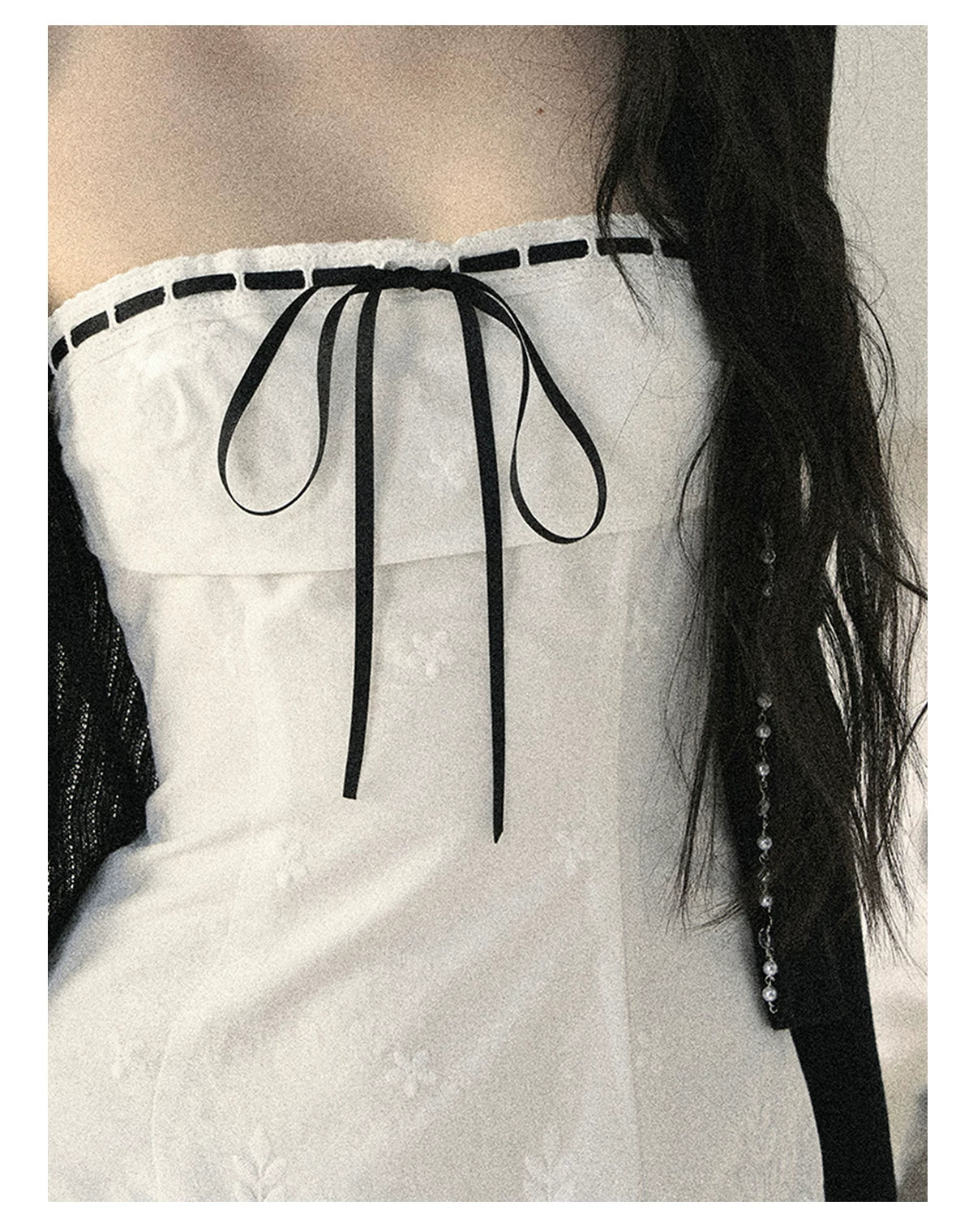 "Moonwoven Reverie" Cloud White Lace Bodycon Mini Dress & Serenity Black Cardigan 5132