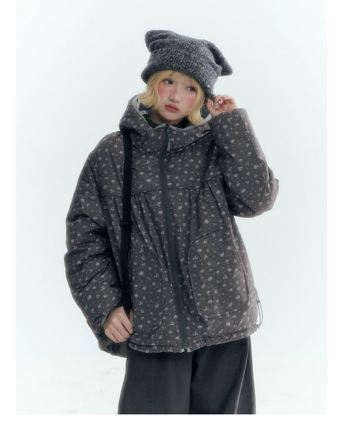Horridale - Misty Purple Reversible Floral Hooded Down Jacket