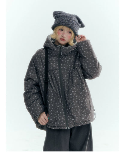 Horridale - Misty Purple Reversible Floral Hooded Down Jacket