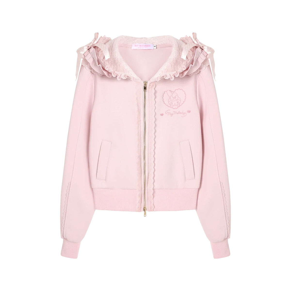 “Ribbon Daydream” Pink Cropped Zip-Up Hoodie