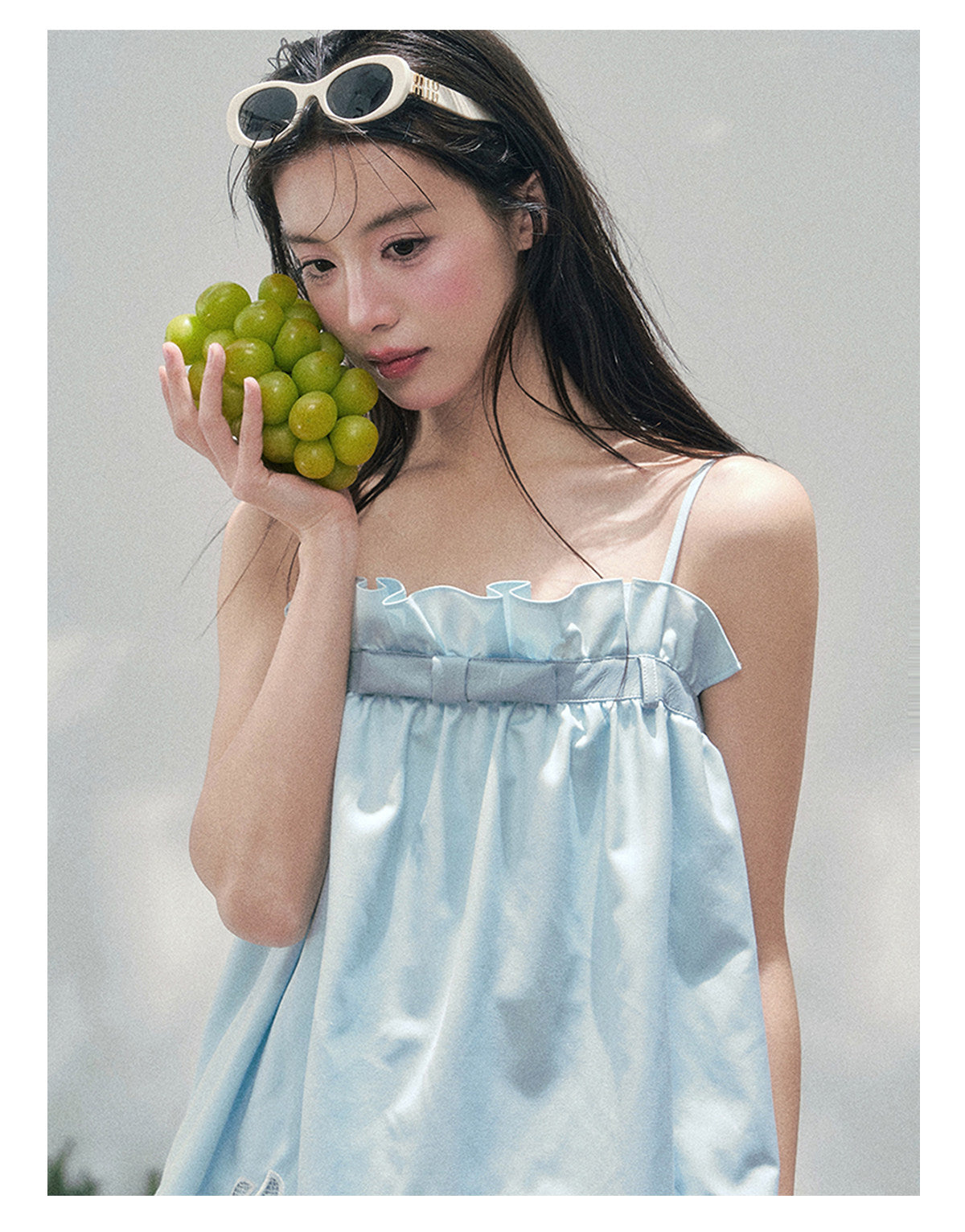 “Bouquet Summer” Glacier Blue Lace Babydoll Top
