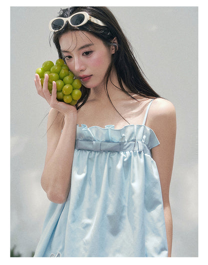 “Bouquet Summer” Glacier Blue Lace Babydoll Top