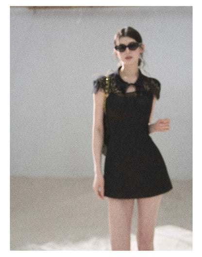 "Moonlit Rose Sonata" Tranquil Black Lace Mini Dress & Cape Set