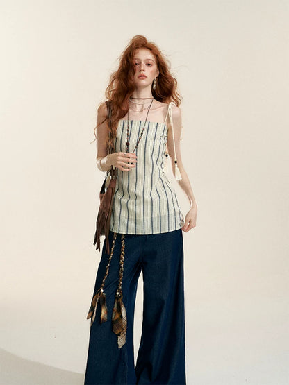 Longline Vertical Stripe Camisole Tank Top