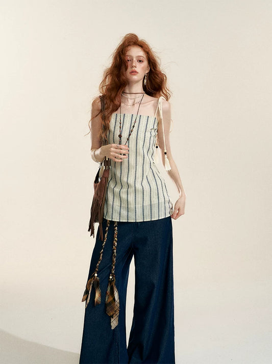 Longline Vertical Stripe Camisole Tank Top