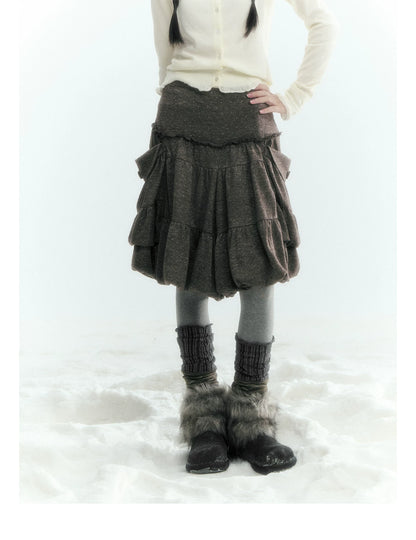 Horridale - Gray Brown Green Polka Dot Low-Rise Knit Bubble Skort