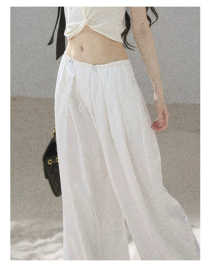 "Lazy Soliloquy" White Peplum Top & Wide-Leg Pants Set