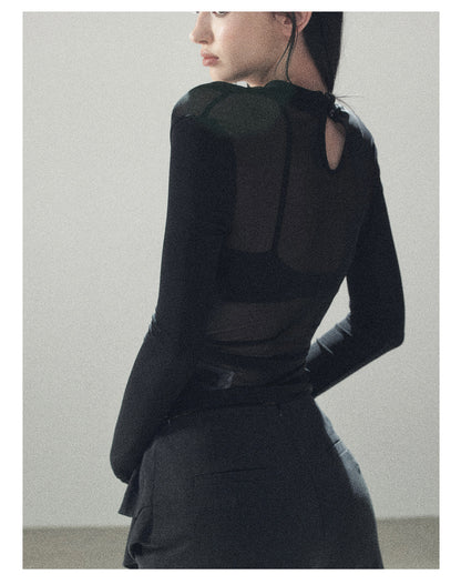 170726 "Barely There" Tranquil Black Sheer Halter Cover-Up