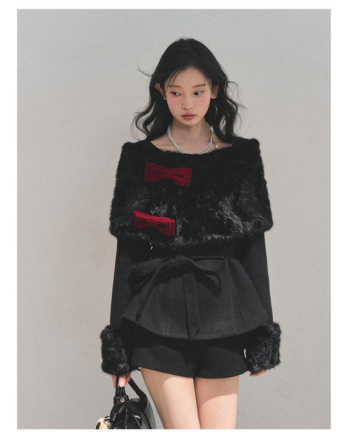 少也眼 “Drifting Through Her Dreams” – Winter Luxe Three-Piece Cape Set - Midnight Black 8746513