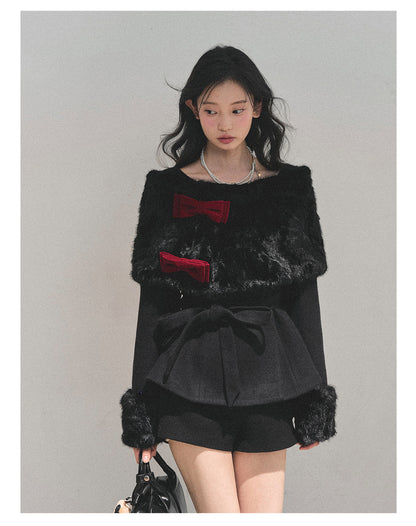 少也眼 “Drifting Through Her Dreams” – Winter Luxe Three-Piece Cape Set - Midnight Black 8746513