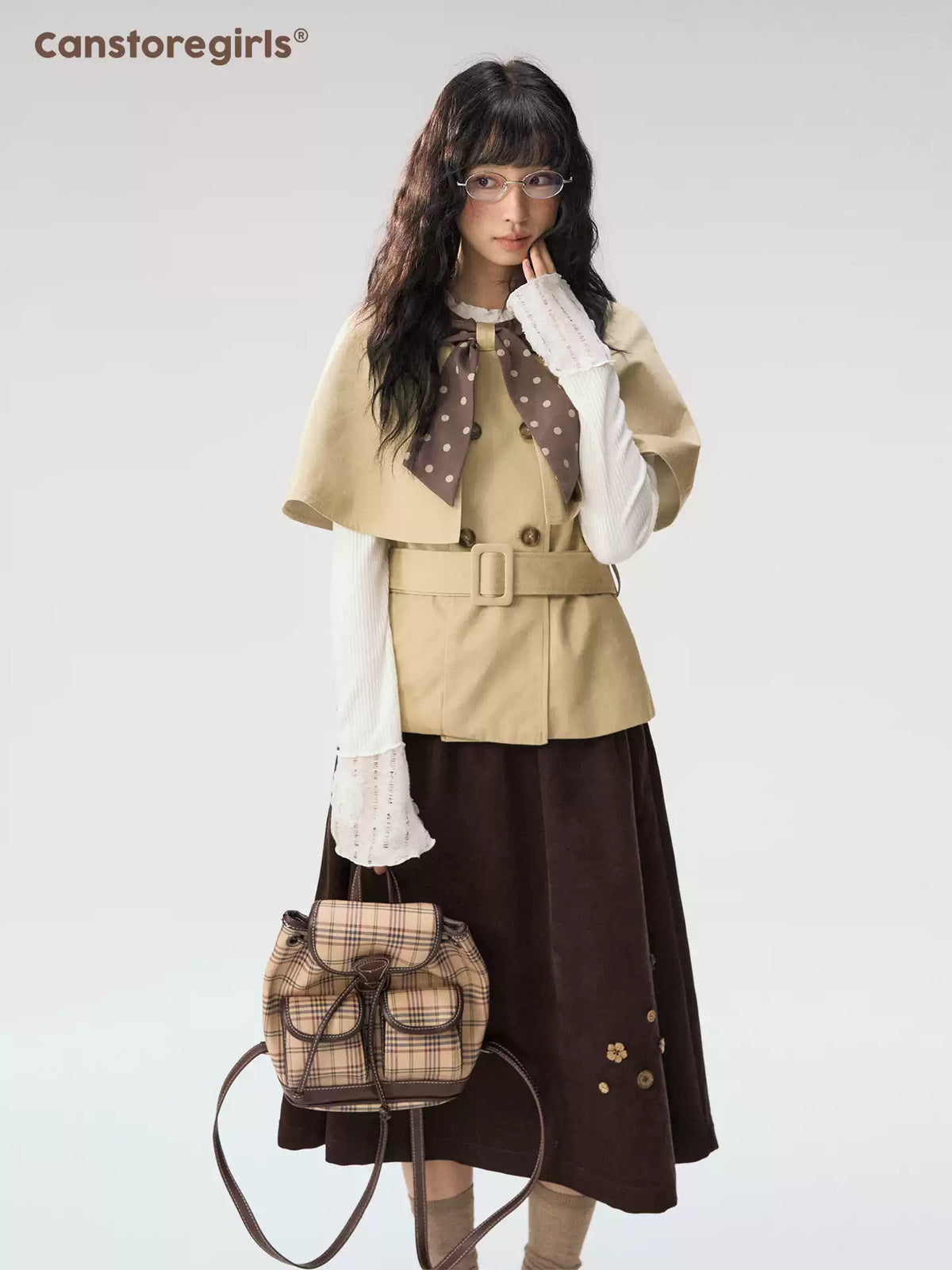 [CAN] “Caramel Glow” Brown Corduroy High-Waist A-Line Skirt