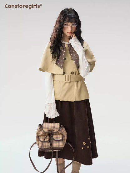 [CAN] “Caramel Glow” Brown Corduroy High-Waist A-Line Skirt