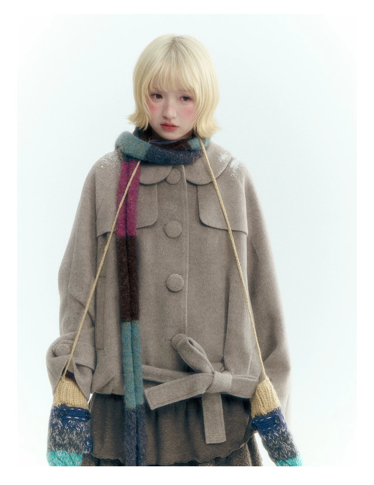 Short Cocoon Wool-Blend Coat (Taro Purple / Oatmeal Gray)