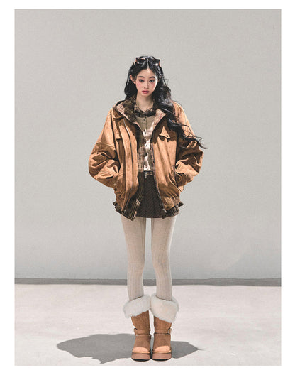 少也眼 “Landing Before Dawn” Hepburn-Inspired Quilted Hoodie Jacket 786984364