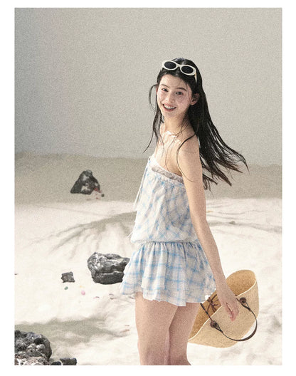 "Breeze Upon the Waves" Ice Crystal Blue Off-Shoulder Diamond Quilted Mini Dress