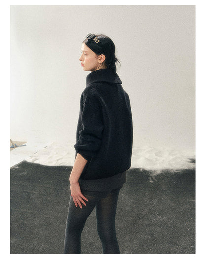 少也眼 "Dark Undertow in Zero Gravity" High-Neck Structured Knit Top