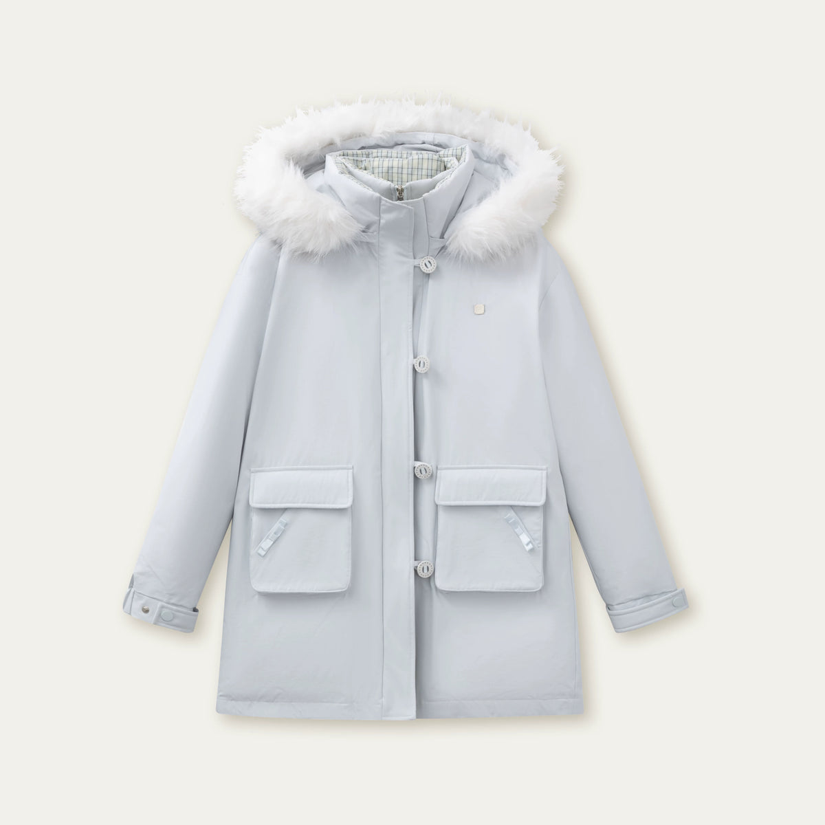 SunsetPark - Blush Pink & Plaid 90% White Duck Down Puffer Jacket (Short / Long / Navy / Glacier Blue)