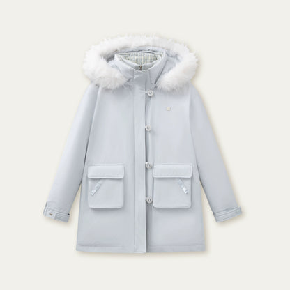 SunsetPark - Blush Pink & Plaid 90% White Duck Down Puffer Jacket (Short / Long / Navy / Glacier Blue)