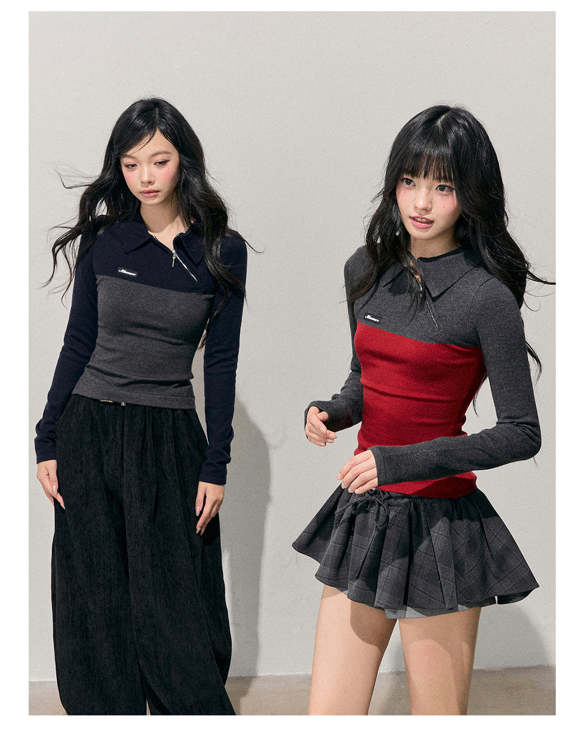 少也眼 “Undercurrents of Time” Slim-Fit Long-Sleeve Polo Knit Top
