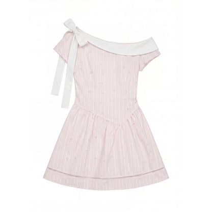 “Cloud Ballet Reverie” Blush Pink Off-Shoulder Dress