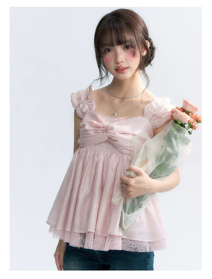 "Summer Sweetheart" Cherry Blossom Pink Bow Cami Top