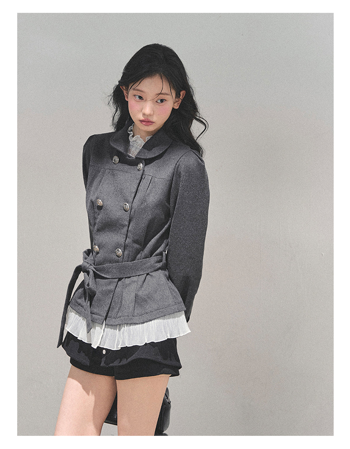 少也眼 "Twilight Whispers" Hepburn-Style Waist-Cinch Blazer