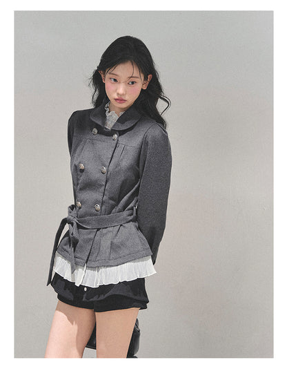 少也眼 "Twilight Whispers" Hepburn-Style Waist-Cinch Blazer