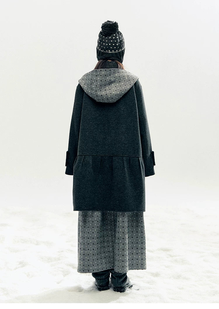 "Snowfall Polka" Charcoal Polka Dot Wool-Blend Midi Skirt